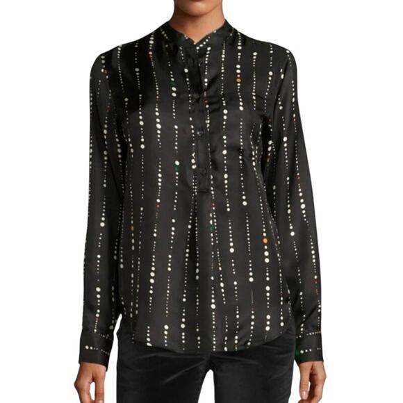 Isabel Marant Black Vertical Dot-Print Silk Long Sleeve Blouse Size 36/4-6 US - Picture 1 of 10